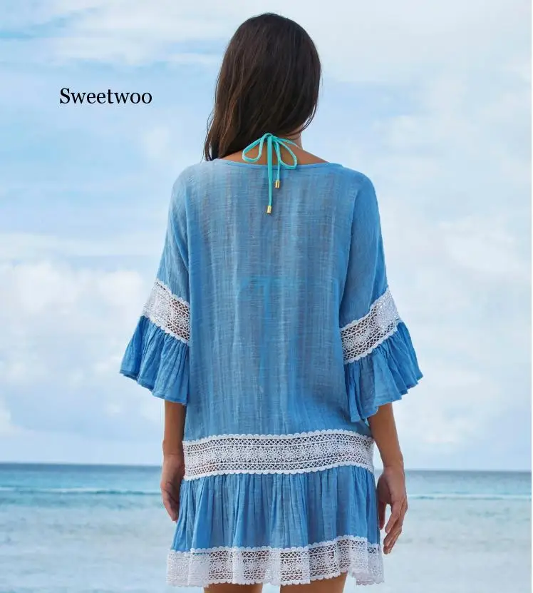 Women Lace Patchwork Beach Dress 2020 Hot Sale Swimwear Bikini Cover-up Beach Wear Cover Up New Ladies Lace Crochet Summer Dress