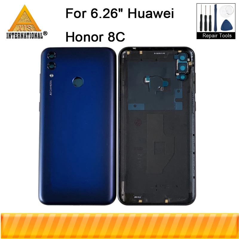 

Original For 6.26" Huawei Honor 8C BKK-AL10 Axisinternational Back Battery Cover Case Housing+Glass Lens+Power Side Keys+Flash