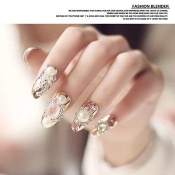 

New 24 pieces (Pre-glue) Gold Lady Manicure 3D Rhinestone Glitters Bling Decoration Long Fake false Acrylic Sticker Nail [N070]