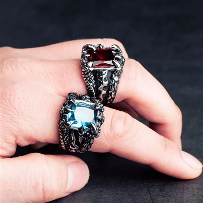 Creative Dragon Claw Crystal Ring for Men Cool Biker Punk Rock Rap Rings For Male Necessary Accessories For Nightclubs&Bars