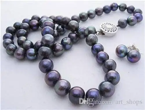 

2017 8-9mm Natural Black Akoya Cultured Pearl Necklace Earrings 18