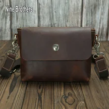 

Vintage Brown Leather Man Messenger Bag With Card Holder Male Cowhide Shoulder Bag Gift For Husband Father's Day Nine Brothers