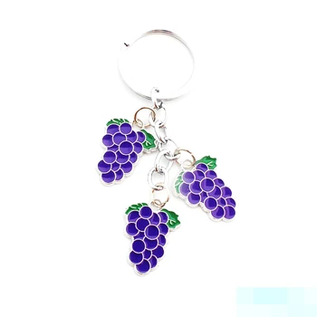 

FREE SHIPPING BY DHL 100pcs/lot 2019 New Fashion Metal Grape Keychains Purple Grape Keyrings Key Holders for Gifts