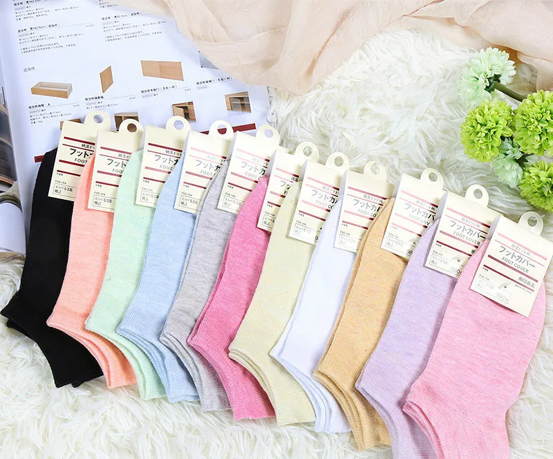 5 шт. г. Новые весенние женские хлопковые носки неглубокие носки однотонные Японские Женские Милые простые базовые носки в стиле Харадзюку
