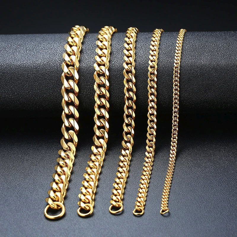 3 TO 11MM MENS MIAMI CUBAN LINK BRACELET IN STAINLESS STEEL ASSORTED COLORS 7 TO 9 INCHES