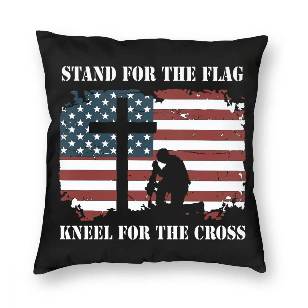 

Stand For The Flag Kneel For The Cross Pattern Throw Pillow Covers Square Pillows Case Decorative Bedroom Livingroom Sofa