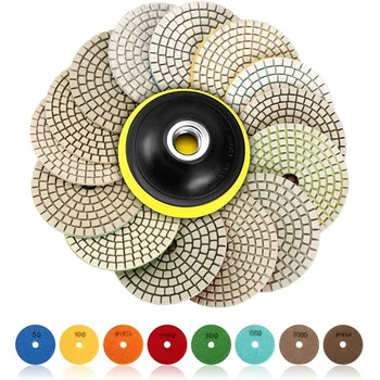 

15Pcs Diamond Wet Polishing Pads Polisher Wheel Disc, 4 Inch Pads for Granite Stone Concrete Marble Floor Grinder