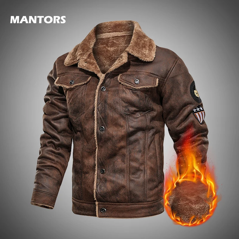 

2019 Mens Suede Leather Jackets Wool Military Jacket Winter Coat Thicken Warm Overcoats Men Fur Collar Causal Button Jacket Coat