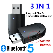 Bluetooth 5,0 приемник передатчик 3 в 1 Мини стерео AUX RCA 3,5 мм разъем USB аудио беспроводной адаптер для ТВ ПК автомобильные наушники
