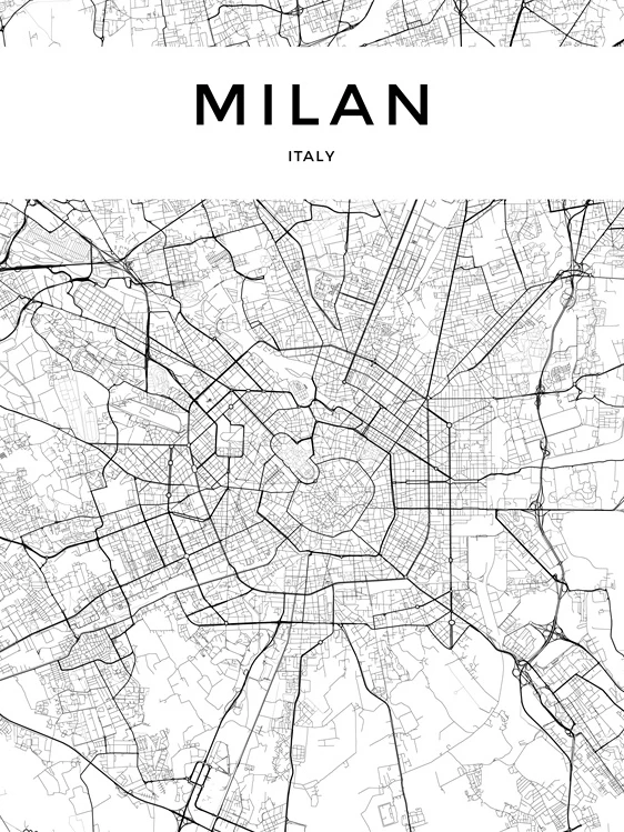 На заказ, Современная черно-белая карта городов мира, Лондона, Парижа, Нью-Йорка, плакаты, Рим, Карта города, печать на холсте - Цвет: Milan -White
