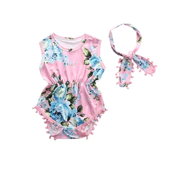 

Newborn Baby Floral Romper Infant Toddler Girls Sleeveless Jumpsuit Sunsuit Headband 2pcs Outfits Baby Casual Clothes 0-24M