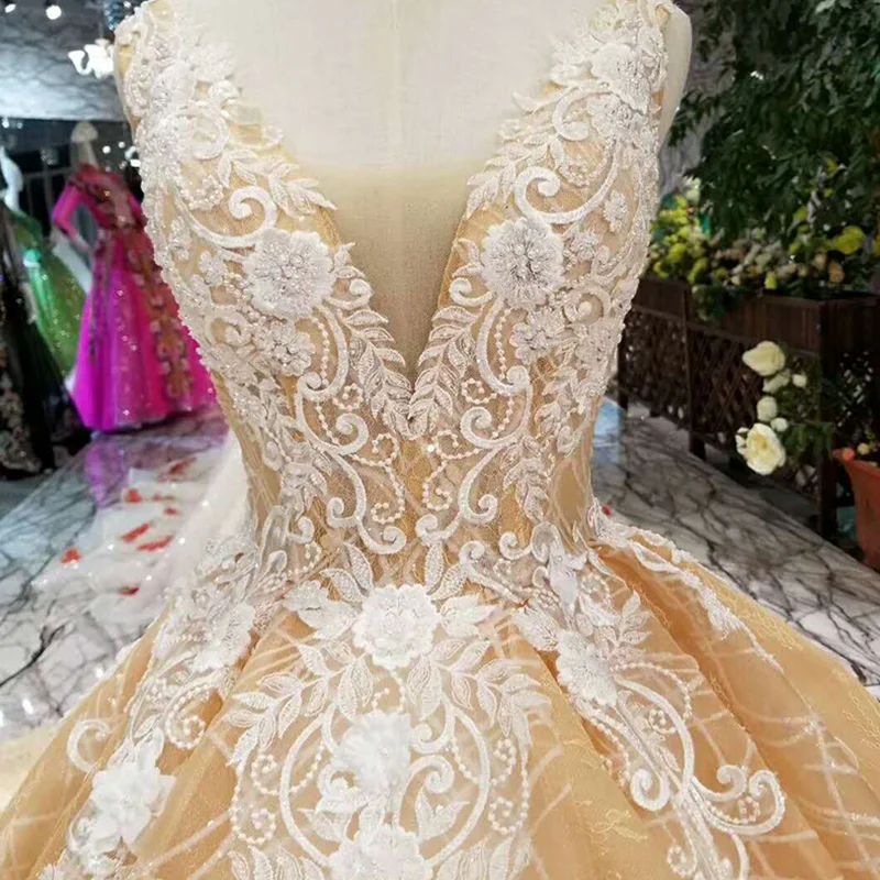 LS11050 golden lace prom party dresses elegant ball gown square neck sleeveless v-back shiny long evening gowns women occasion 4