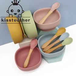 Kissteether Baby Silicone Bowl Fork Spoon Set Silicone Bowl & Spoon Learning Dishes Tableware Suction Bowl BPA Free Baby Product