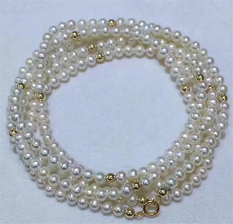 

HABITOO Charming 5-6mm Natural White Pearls Strand Necklace with 18k Gold Beads Inside Elegant Jewelry for Ladies Women Party