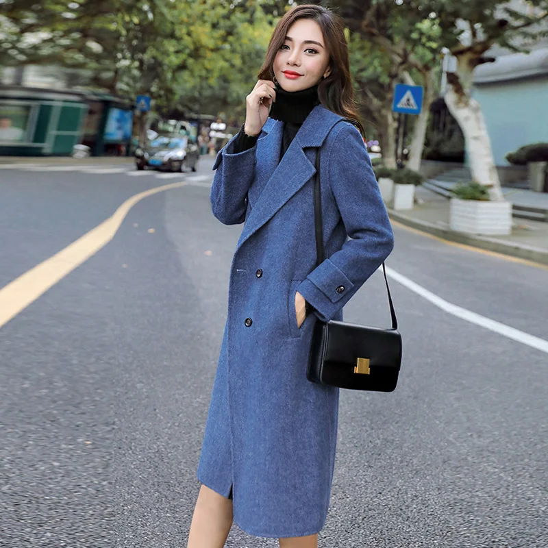 Осенне-зимнее шерстяное пальто женское корейское повседневное длинное шерстяное пальто s теплая одежда femme Новинка