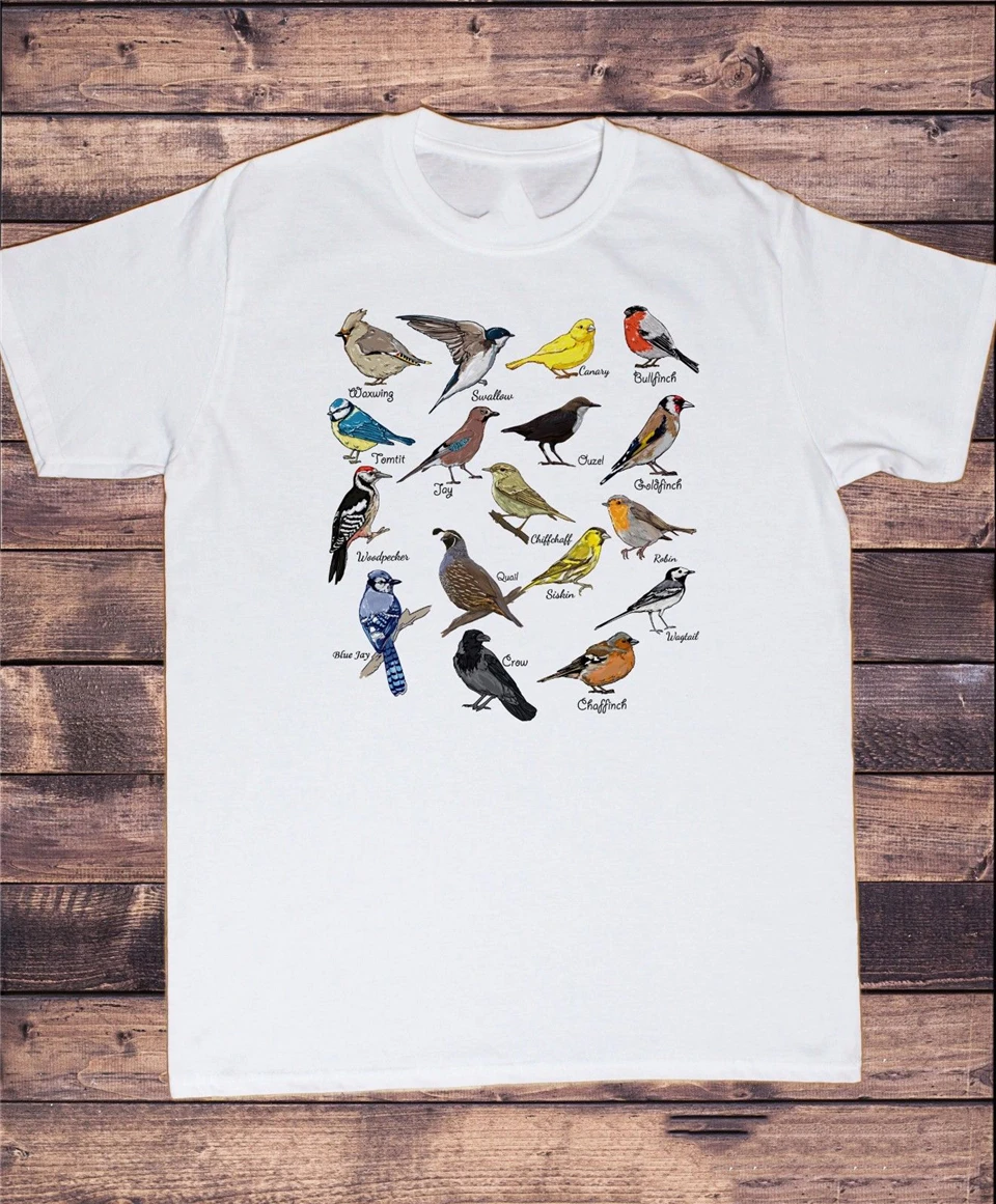 Мужская белая футболка с британской Индией и птицами Twitchers Birds names Print Gyms Fitness Tops Tee