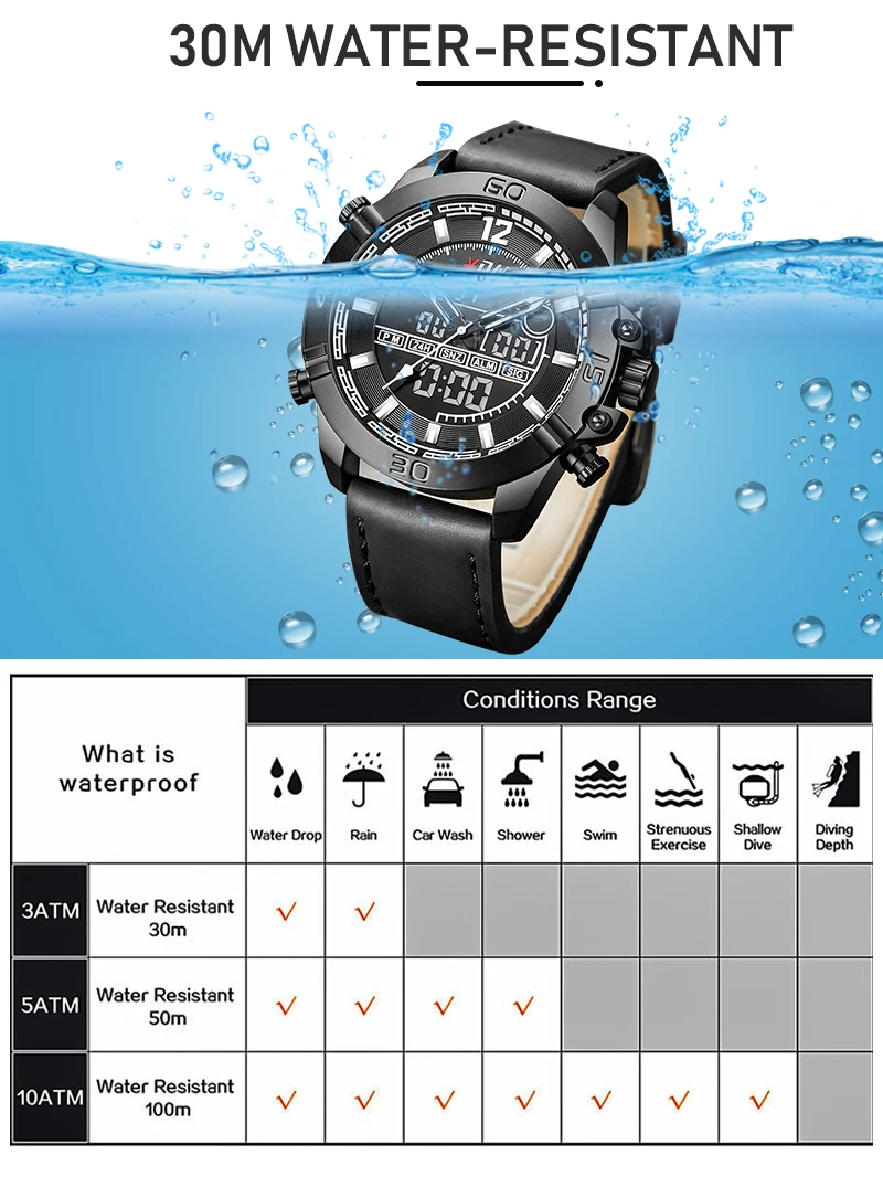 KDM, спортивные часы для мужчин, кожаный ремешок, Reloj Hombre Deportivo, двойной дисплей, кварцевые цифровые мужские s наручные часы, Роскошные, Лидирующий бренд, мужские часы