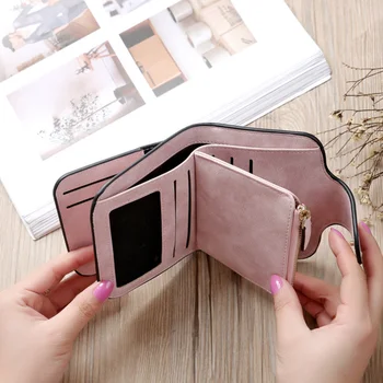 

2020 Fashion High Quality Short Matte PU Leather Multi-function Large-capacity Buckle Wallet Synthetic Leather Mini Wallets Bag