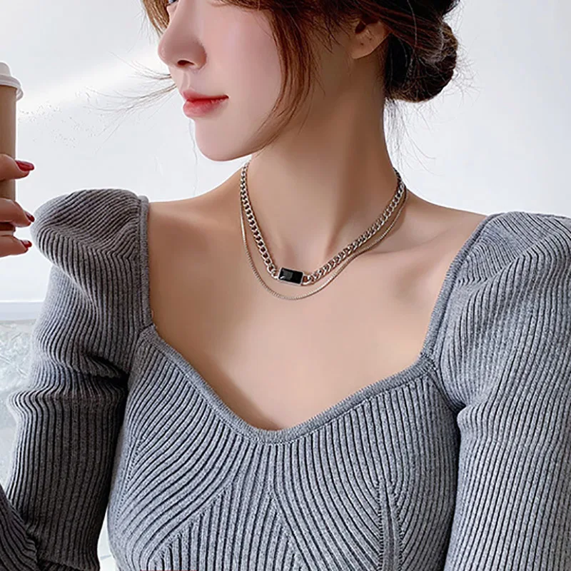 Mewanry 925 Sterling Silver Multilayer Chain Necklace Trendy Design Vintage Handmade Black Stone Pendant Party Jewelry Gifts - Image 5