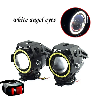 white angel eyes Мотоциклетный головной светильник s светодиодный 12 в 125 Вт 6500k ангельские глазки светильник светодиодный фонарь для вождения автомобиля вспомогательный противотуманный светильник - Цвет: white angel eyes