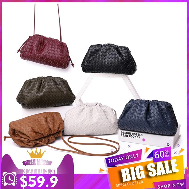 

Luxury Brand Designer Women Clutch Bag Genuine Leather Clasp Pouch Purse Female Crossbody Shoulder Bags Cloud Like Knitted Soft
