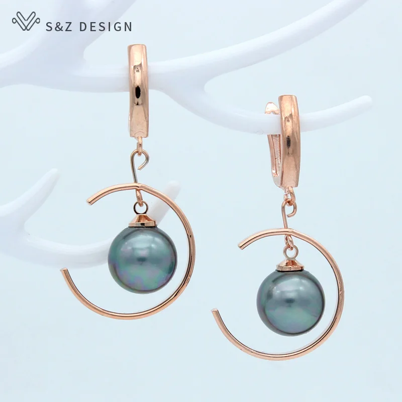 S&Z DESIGN New Fashion Imitation Pearl 585 Rose Gold Color Dangle Earrings For Women Wedding Fine Jewelry Gift Eardrop