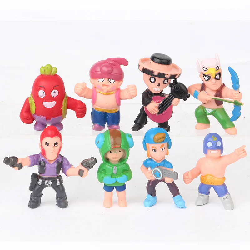 

New 8pcs/lot SW style Brawls figure game Anime star hero model Spike Shelly Colt Leon doll New Year Xmas toy gift for Children