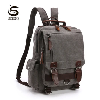 

Scione Small Canvas Backpack Men Travel Back Pack Multifunctional Shoulder Bag Women Laptop Rucksack School Bags Female Daypack
