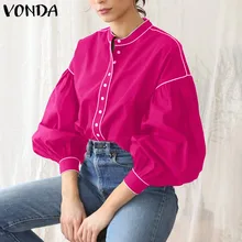 

VONDA 2022 Women Autumn Shirts Ladies Casual Solid Blouse Female Bohemian Blusas Femininas Holiday Streetwears Female Oversized