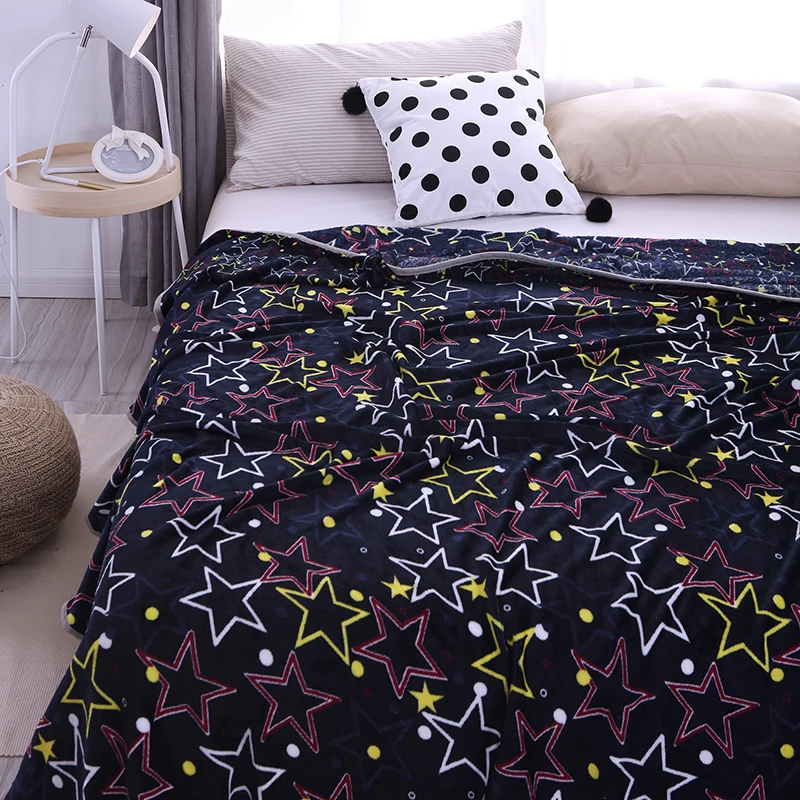 LREA ночное небо ткань одеяло из овчины принт звезды флис пледы одеяло для дивана маленький плед для путешествий