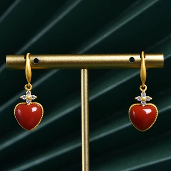 

Amorita boutique Vintage red small heart stone drop earrings