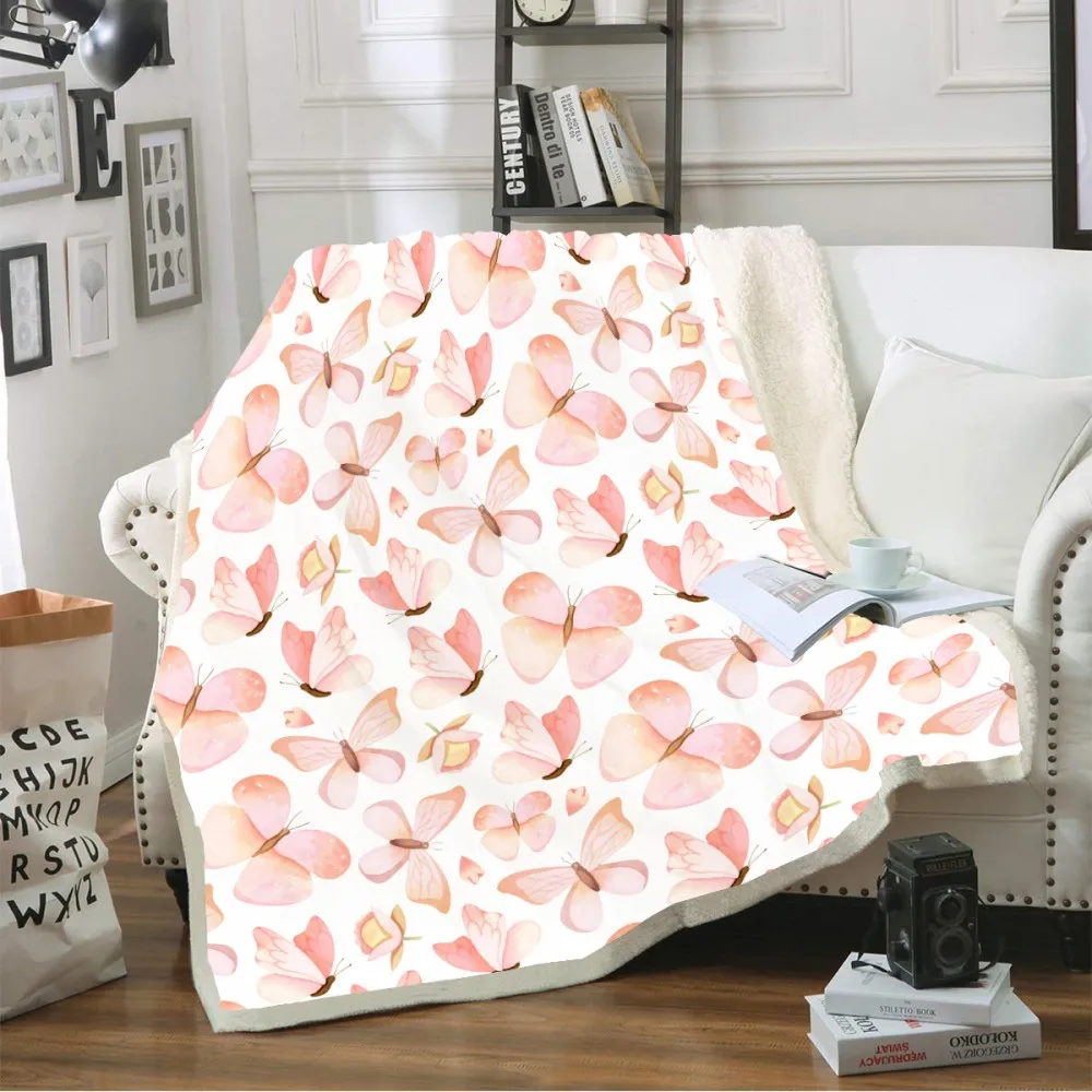 

Throw Blanket Sherpa Fleece Blanket 3D Butterfly Group Printed Cozy Blanket Sofa Cover Travel Picnic Nap Blanket Insect Series