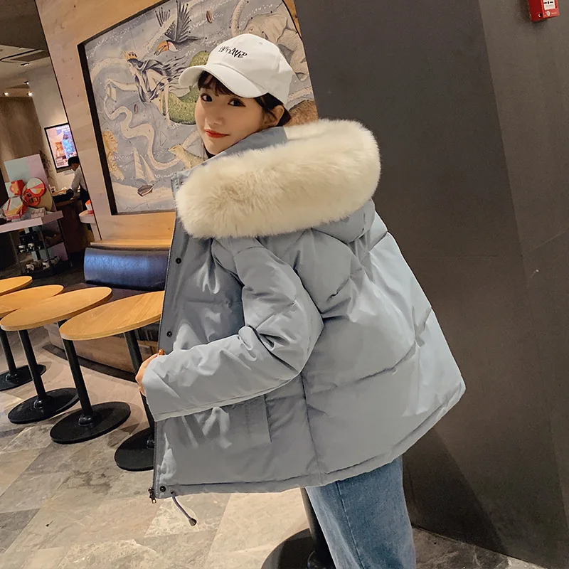 

2019 Winter Cotton-padded Clothes Online Celebrity Students Short Large Fur Collar Women's College Style Thick Loose Cotton Coat