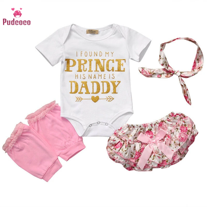 

Baby Girl Clothes Summer Newborn Kids Toddle Girl Romper Floral Shorts Dress Leg Warmer Headband Outfit 4pcs Letter Bow Clothes
