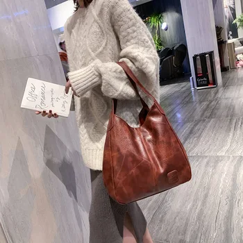 

Ladies' bag 2020 vintage soft leather one-shoulder bag European and American trendy tote bag one-shoulder handbag
