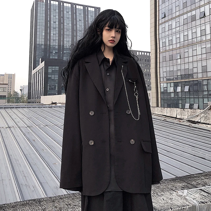 2022 Women Blazer Black Spring Autumn Suit Jacket Female Loose New ins Dark Long-Sleeved Casual Coat | Женская одежда