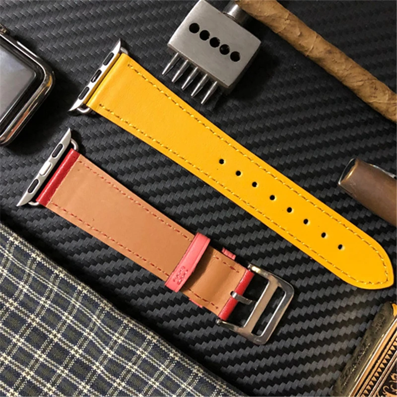 Ремешок из коровьей кожи для Apple Watch Band 44 мм iwatch Series 5 4 3 2 1 умные Аксессуары 42 мм петля 38 мм Замена браслета 40 мм