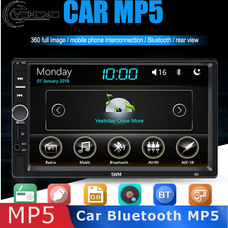 

Vehemo 2DIN 7 Inch Auto MP5 Player Bluetooth 360 Video Function Colorful Buttons Generic Car Bluetooth Car MP5 Audio Stereo