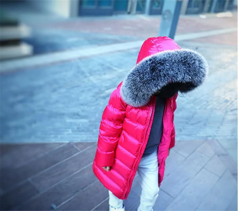 Kids Winter Duck Down Coats With Fur Collar Boys Girls Long Ski Jacket Children Snow Wear Parka Teeanagers Outerwear Thick Coats