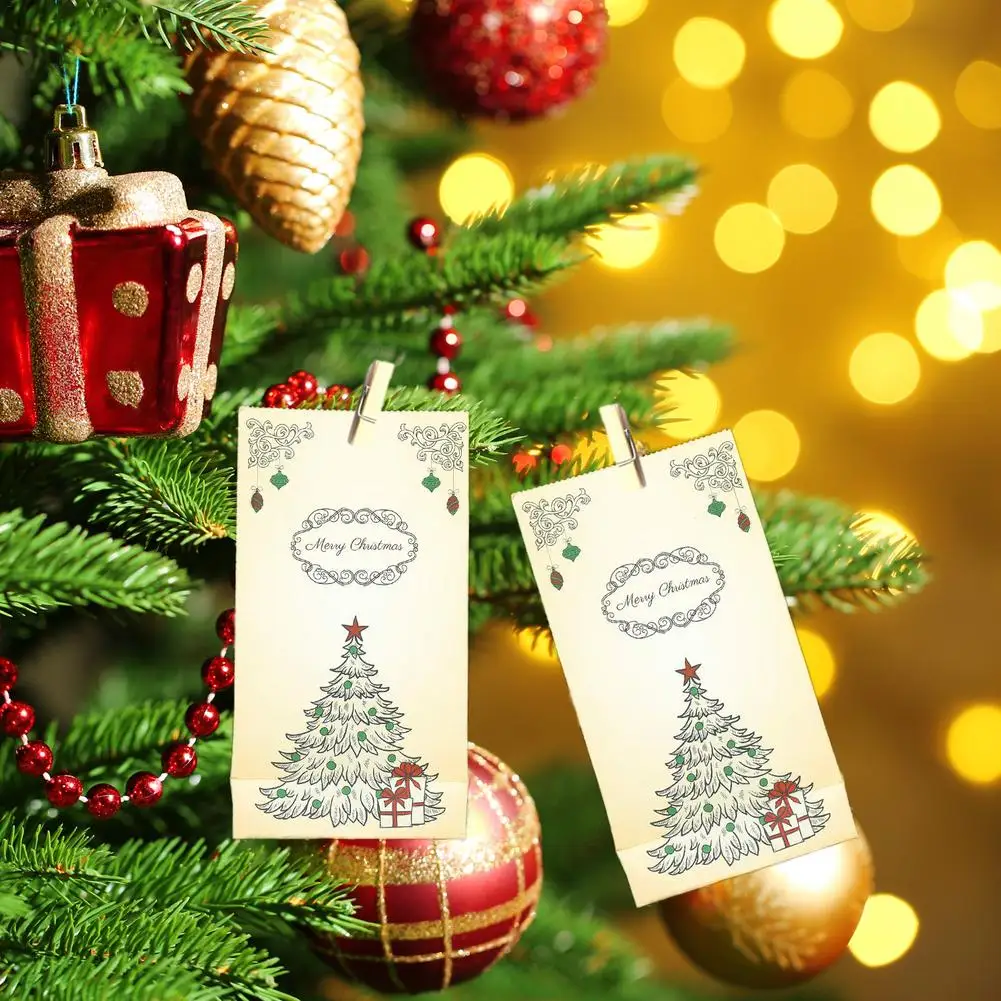Christmas Gift Bags Calendar Paper Bags Reusable Candy Cookie Bread Storage Bag Christmas Decoration For Home Kids Gifts