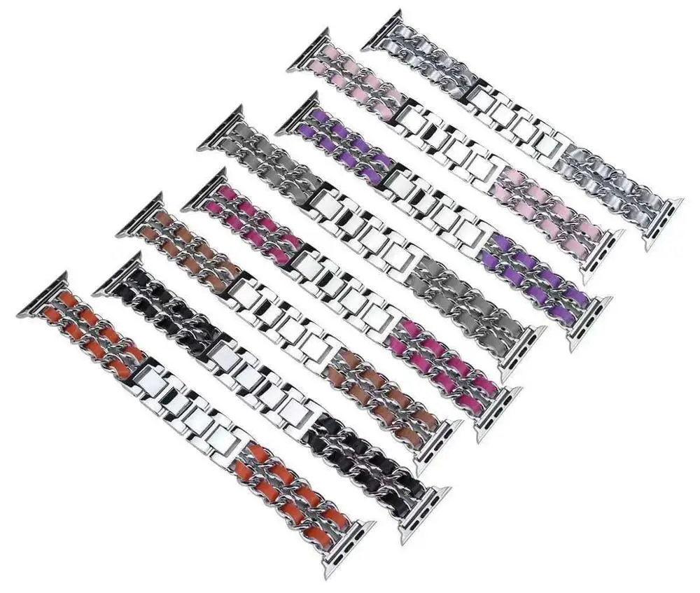 

Leather bracelet strap for apple watch band 40mm 38mm 44mm 42mm iwatch series 6/5/4/3/2/1 stainless steel Small Fragrance Band