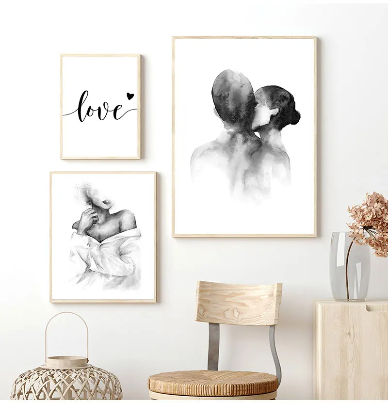 Affiche Imprimee Romantique Motif Couple Amoureux Main Dans La Main Avec Citation Peinture Sur Toile En Noir Et Blanc Decoration Murale Pour Chambre Aliexpress