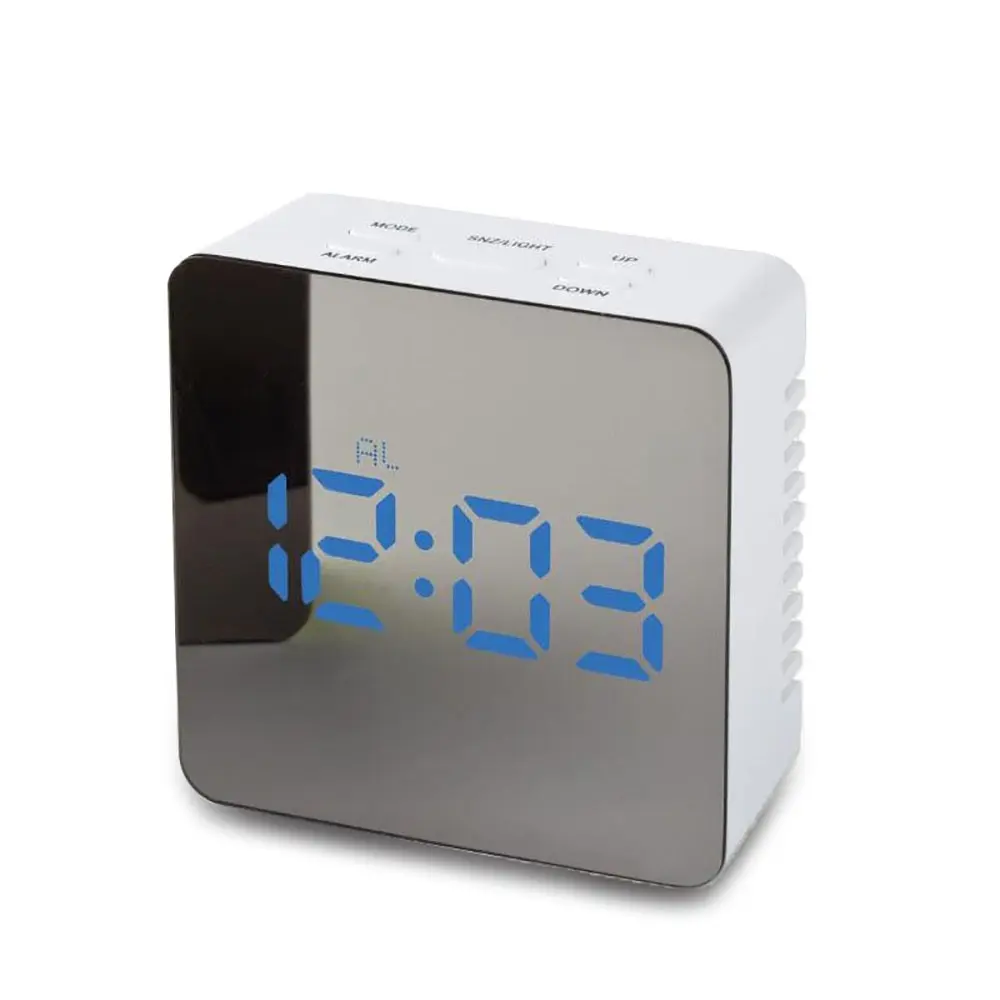 USB цифровой светодиодный Будильник 12H 24H функция повтора будильника зеркальные часы термометр для помещений электронные настольные часы - Цвет: White-BLue LED