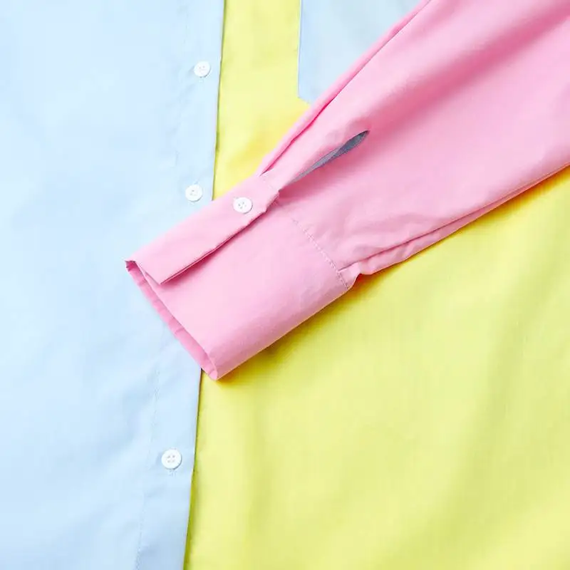 Celmia 2021 Fashion Women Long Shirt Elegant Long Sleeve Blouse Casual Buttons Vintage Tops Color Patchwork Asymmetrical Blusas