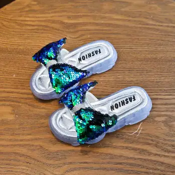 

Girls Slippers Kids Summer Bow Sequin Sandals Outdoor Children Beach Shoes Baby Toddler Sandal Flat Indoor Home Flip Flop