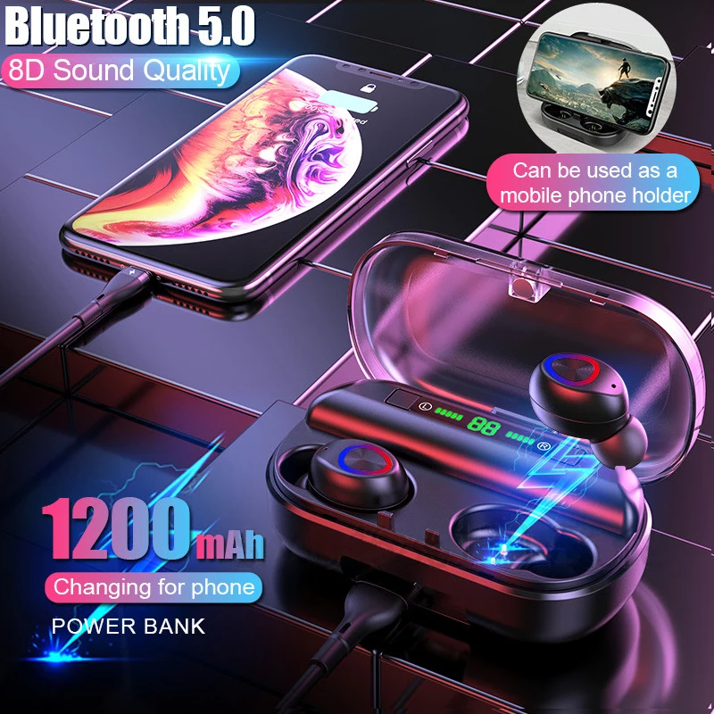 

Bluetooth Earphones Earbuds HeadsetWireless Sport Stereo Earbuds with Charging Case Led Display Microphone Gaming Headset