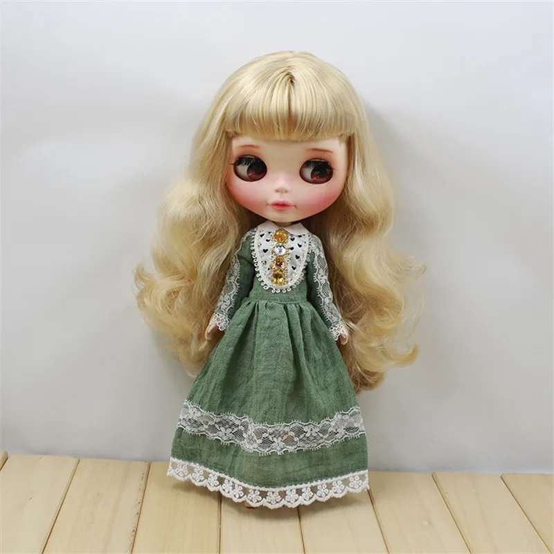 Blyth/Кукольное платье длинное винтажное платье с длинными рукавами подарок для девочек, подходит для 1/6 BJD куклы Azone ICY Blyth аксессуары для кукольной одежды - Цвет: Зеленый