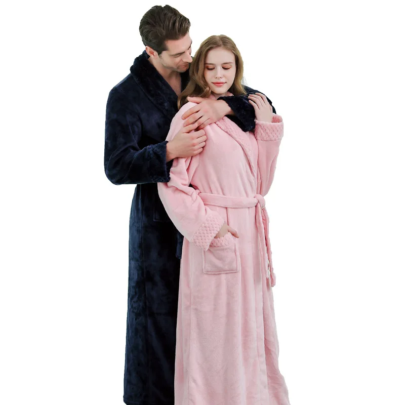 

Couple Nightgown Bathrobe Solid Flannel Full Belt Robe Wearable In All Seasons Thicken Sleepwear Home Clothes High Quality