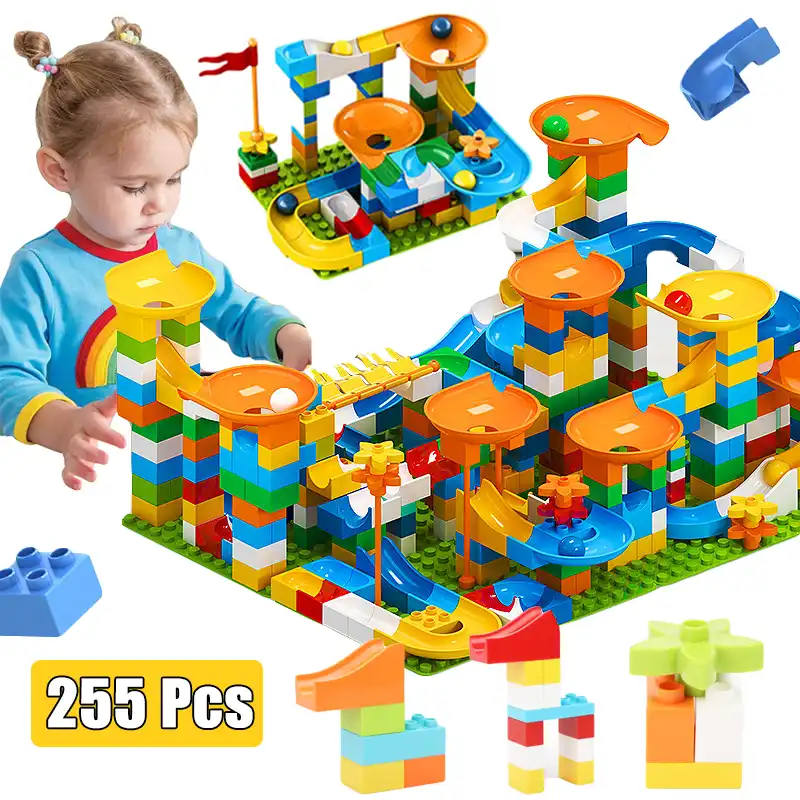 86 258 Pieces Marbre Course Course Bricolage Labyrinthe Balles Blocs De Construction Duploed Entonnoir Toboggan Grande Grande Taille Briques Educatifs Bebe Jouets Aliexpress