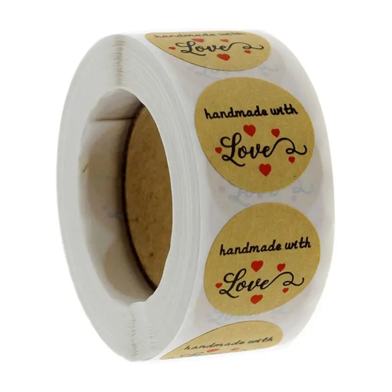 

1 Roll Simple Design "Handmade with Love" Letters Print Label Stickers Craft